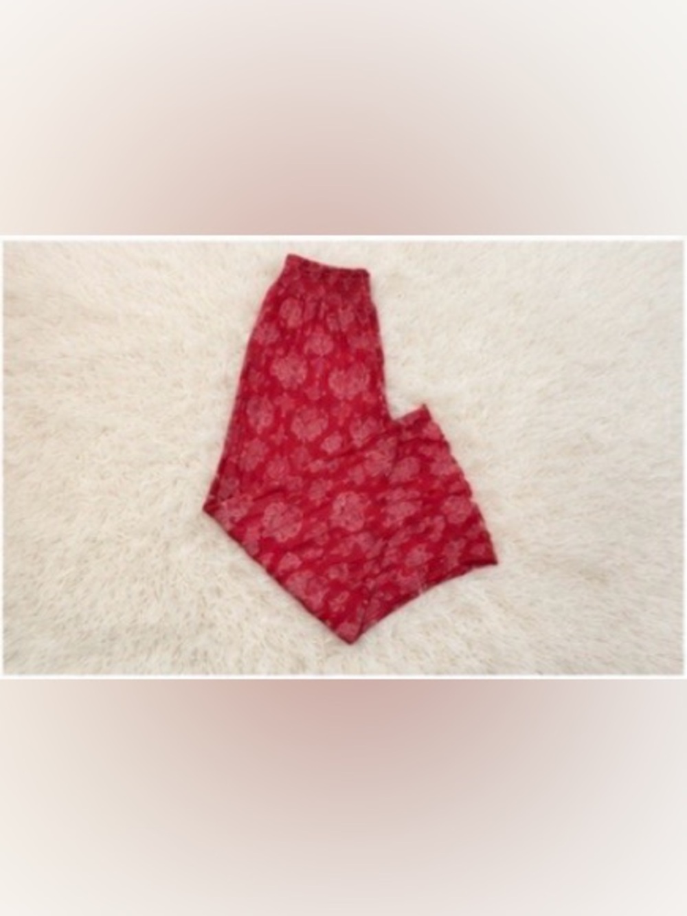 Dictionary Boho Wide Leg Palazzo Pants Lg Red Paisley Smocked Waist Lightweight - Picture 4 of 6